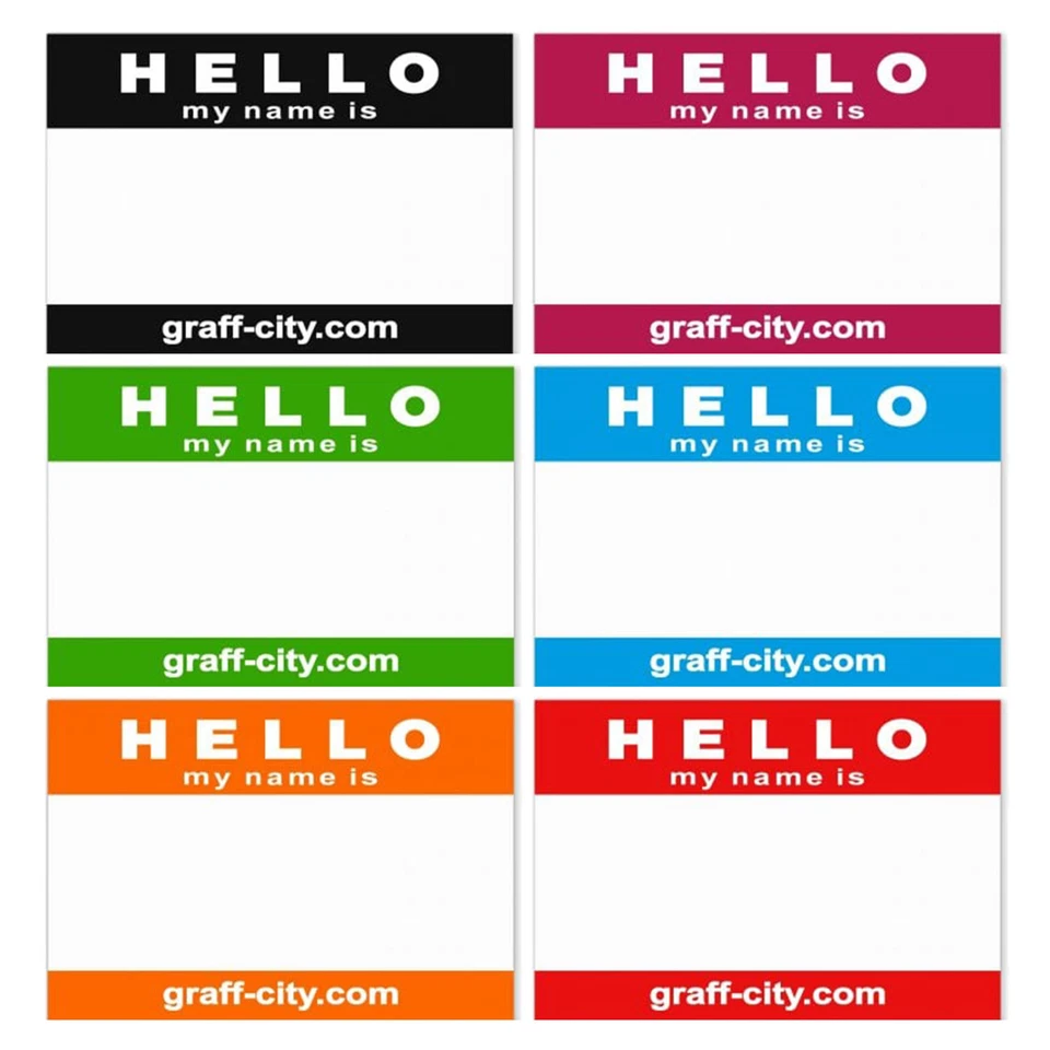 Graff-City "Hello My Name Is" Sticker Bundle - Multi Pack Size 8x6cm Tags