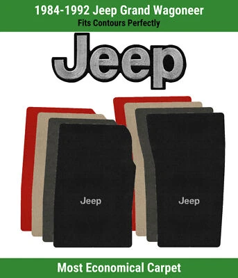 Alfombrillas delanteras Lloyd Velourtex para Jeep Grand Wagoneer 84-92 con Jeep plateado sobre negro Foto 1 de 4