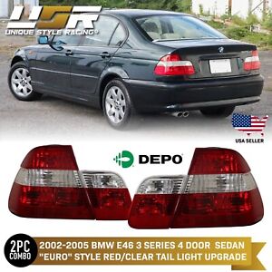 DEPO OE Euro Red/Clear 4PCS Rear Tail Lights For 02-05 BMW E46 3 Series 4D Sedan