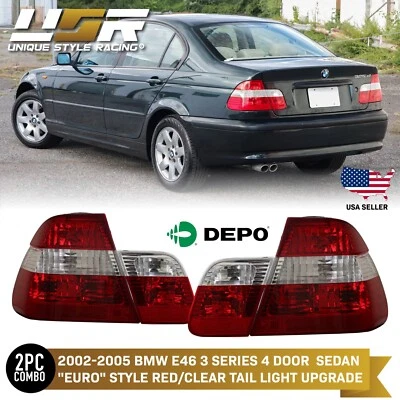 DEPO OE Euro Red/Clear 4PCS Rear Tail Lights For 02-05 BMW E46 3 Series 4D Sedan Foto 1 de 4
