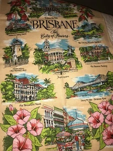 Australia Brisbane The City Of Flowers Linen Kitchen Dish Towel Queensland Made - Picture 1 of 8