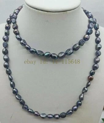 Collar de perlas cultivadas de agua dulce con cuentas irregulares barrocas negras de 8-9 mm 18-24'  Foto 1 de 3