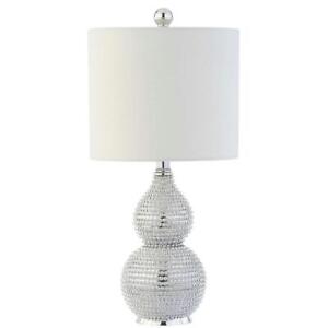 SAFAVIEH Table Lamp 20"H x 10"W x 10"D 120-V 1-Light w/ Off-White Shade Silver