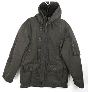 Mens BKE Buckle Coat Military Army Green Utility HEAVY Jacket Oversized Large - Picture 1 of 16