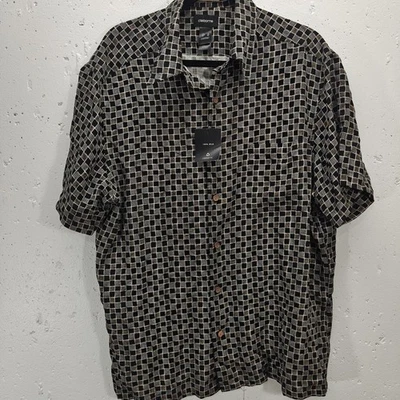 Claiborne Mens Silk Shirt XL Black + White Geometric Short Sleeve Button Up NWT - Image 1 of 4