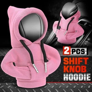 [2Pcs]Universal Pink Car Gear Shift Knob Sweater Hoodie Shifter Stick Protector - Picture 1 of 7