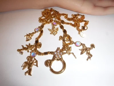 Kirks Folly 6 Querubín Ángel Dije Collar Tono Dorado Aurora Boreal Cristal 30" Foto 1 de 4