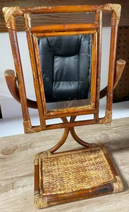 Vintage Rattan and Bamboo Table Mirror, Adjustable Decorative Mirror - Picture 1 of 4