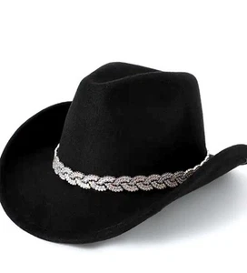 NEW Women Classic Black Western Hat With Rhinestone Band - Picture 1 of 6