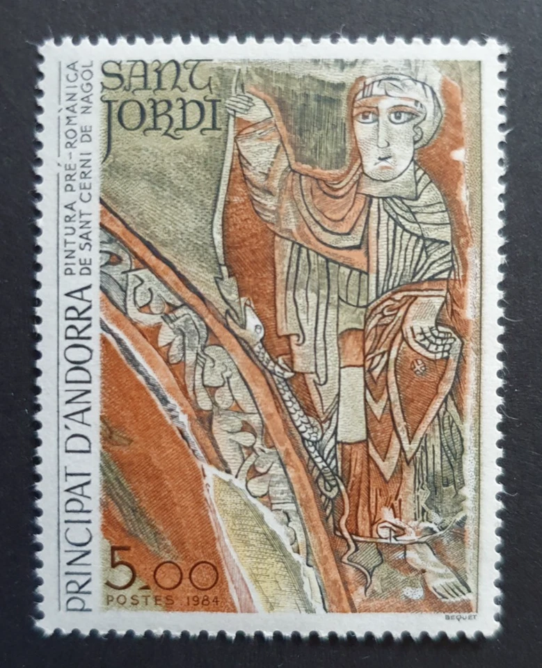 PINTURA DE ARTE RELIGIOSO ANDORRA FRANCESA ANDORRE SANT JORDI 1984 EN MUY BUEN ESTADO MNH Foto 1 de 1