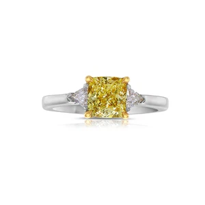 Anillo de diamantes amarillos 1,80 quilates IGI cultivado en laboratorio elegante vívido sólido oro multicolor de 14 K - Imagen 1 de 12