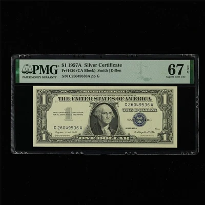 1957A Silver Certificate 1 Dollar Fr#1620 PMG 67 EPQ Superb Gem UNC - Image 1 of 4