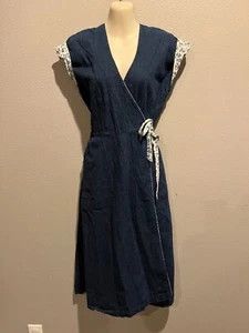Damen Vintage Gordon Paris blau Denim Wickelkleid Made in France Größe 42 (US 6) - Bild 1 von 7