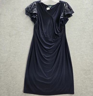 Vestido para mujer Lauren Ralph Lauren 14 azul funda imitación envoltura cóctel lentejuelas volantes Foto 1 de 4