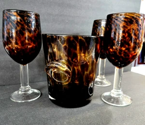 Tortoise Glass 3 Champagne Glasses With Ice Bucket - Picture 1 of 5