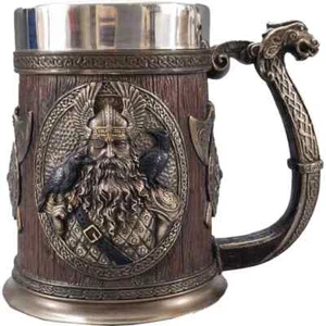 Krug germ. Götter "Thor und Odin" mit Drakargriff brz-col. 500ml Einsatz entneh. - Picture 1 of 6