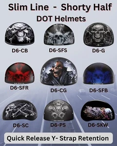 Daytona On Sale Smaller Profile DOT Motorcycle Half Helmet Skull Flame Graphics - Picture 1 of 86