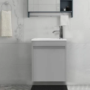 16'' Small Bathroom Vanity Floating Wall Mounted Ceramics Sink Cabinet Combo - Picture 1 of 12