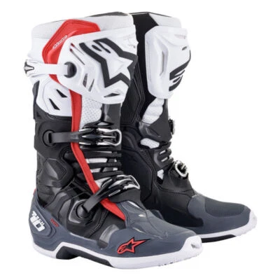 Stivali Uomo Alpinestars Tech 10 Supervented Nero Bianco Rosso Motocross Mx Boot - Image 1 of 4