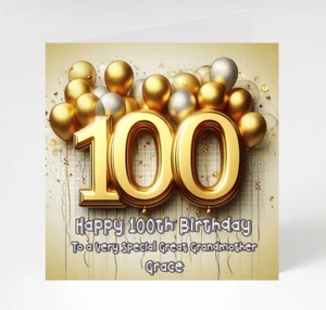Personalised 100th Birthday card, Gold 100TH Birthday card for Man, Women - Picture 1 of 5