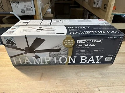 READ DESCRIPTION! Hampton Bay 52” Corwin Indoor/Outdoor LED Ceiling Fan Black - Image 1 of 4
