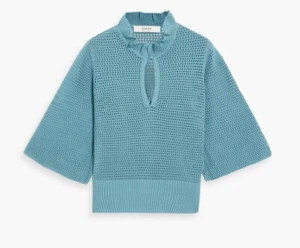 Women's Joie Friedell S/S Open Knit Adriatic Blue Sweater Sz Large NWT - Picture 1 of 16