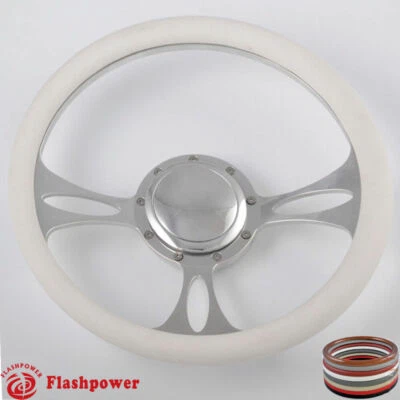 14" Billet Steering Wheels White Half Wrap Ford Thunderbird Mustang EXP w/ Horn - Image 1 of 4
