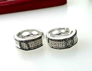 Hoop Huggie Earrings White & Blue Diamond  by Olivia in Sterling Silver - Picture 1 of 12