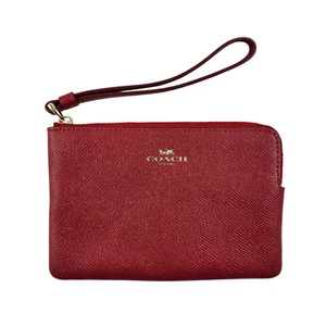 Coach Red Zippered Leather Corner Zip Wallet Wristlet Purse 6x4 - Picture 1 of 5