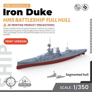 SSC350591S-A 1/350 Modelo Militar HMS Iron Duke Acorazado CASCO COMPLETO RESINA 3D - Imagen 1 de 4