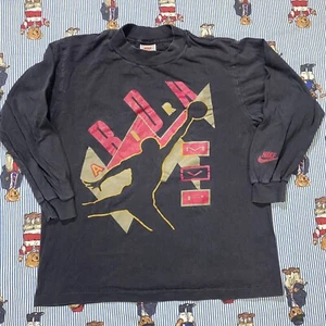 VTG Nike GRAY TAG Air Jordan Graphic t shirt YOUTH MEDIUM Black MVP L/S USA - Picture 1 of 6