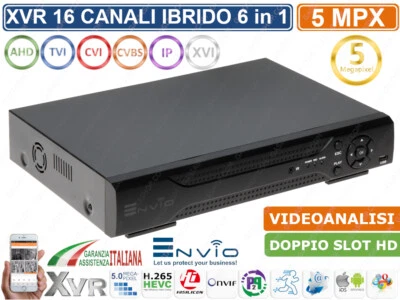ENVIO XVR DVR 6IN1 AHD CVI TVI CVBS XVI IP 16CH CANALI UTC 5 MP VIDEOANALISI CLOUD P2P