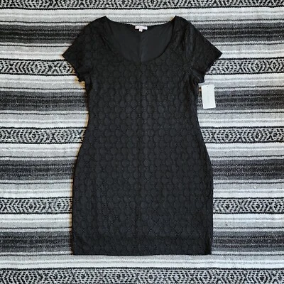NWT $98 Isaac Mizrahi Sz XL Short Sleeve Round Neck Mini Sheath Dress Black Lace - Image 1 of 4