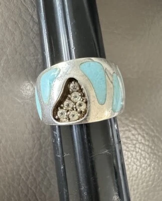 Anillo MarahLago Primavera Plata Esterlina Larimar Topacio Blanco Talla 6 Banda Ancha Foto 1 de 4