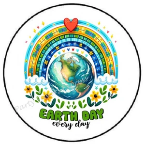 EARTH DAY EVERY DAY RAINBOW ENVELOPE SEALS LABELS STICKERS PARTY FAVORS - Picture 1 of 2
