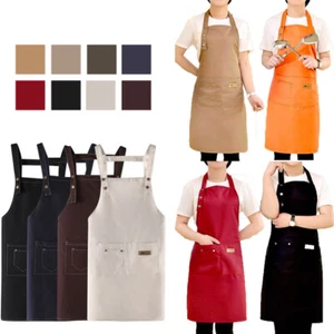BBQ Grill Küchenschürzen Profi Koch Restaurant Latzschürzen mit 2 Taschen - Bild 1 von 28
