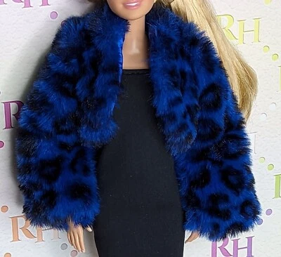 New BARBIE Extra #17 Doll PLUSH BLUE LEOPARD Coat LINED JACKET Fits CURVY TALL  - Image 1 of 4