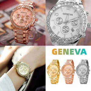 GENEVA Lady Fashion Diamond Wristwatches Quartz Crystal Rhinestone Watch Gift - Picture 1 of 15