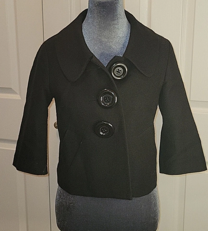 Halogen Black Wool & Cotton 3 Button Short Pea Coat - Image 1 of 4