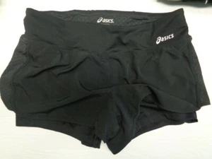Shorts Black yellow pocket stripe ASICS Womans Medium Athletic Running knit side - Picture 1 of 12