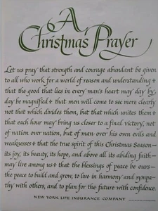 New York Life Insurance Christmas Prayer Print Ad Original Rare Vtg 1960s 4 Rose - Picture 1 of 12
