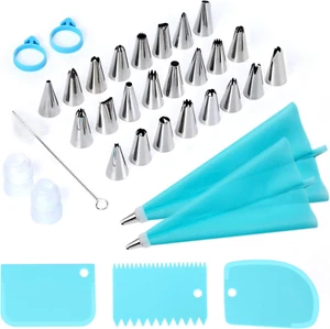 34 Pcs Piping Bags And Tips Set Bake Cake Decorating Kit With 24 Stainless Steel - Picture 1 of 11