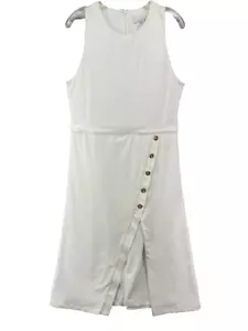 Black Halo Dress Womens Sz 16 White Midi Sleeveless Button Skirt Lined Stretch - Picture 1 of 13