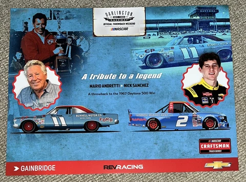 Nick Sanchez Mario Andretti Rev Racing 2023 Darlington Postcard Hero Card NASCAR Cover