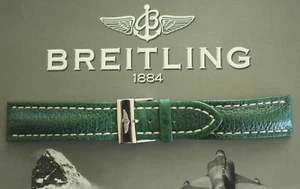 CINTURINO OROLOGIO BREITLING 321X 22-20 BRG VERDE BULLHIDE LINGUA FIBBIA CINTURINO - Foto 1 di 7