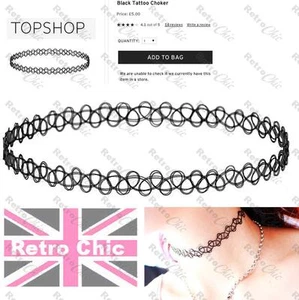 Topshop BLACK TATTOO CHOKER vintage 90s GRUNGE STYLE layering NECKLACE stretch - Picture 1 of 5