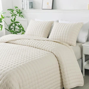 Set lenzuola trapuntate king size avorio 2 federe copricuscino leggero morbido - Foto 1 di 11