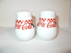 VTG. Coca Cola White,Black & Red Checkerboard Salt & Pepper Shakers NO-STOPPERS - Picture 1 of 5