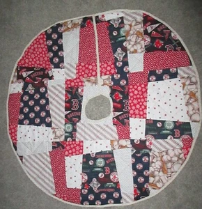 Quilted Christmas Tree Skirt Boston Red Sox Baseball MLB Reversible Cotton 47" - Picture 1 of 10