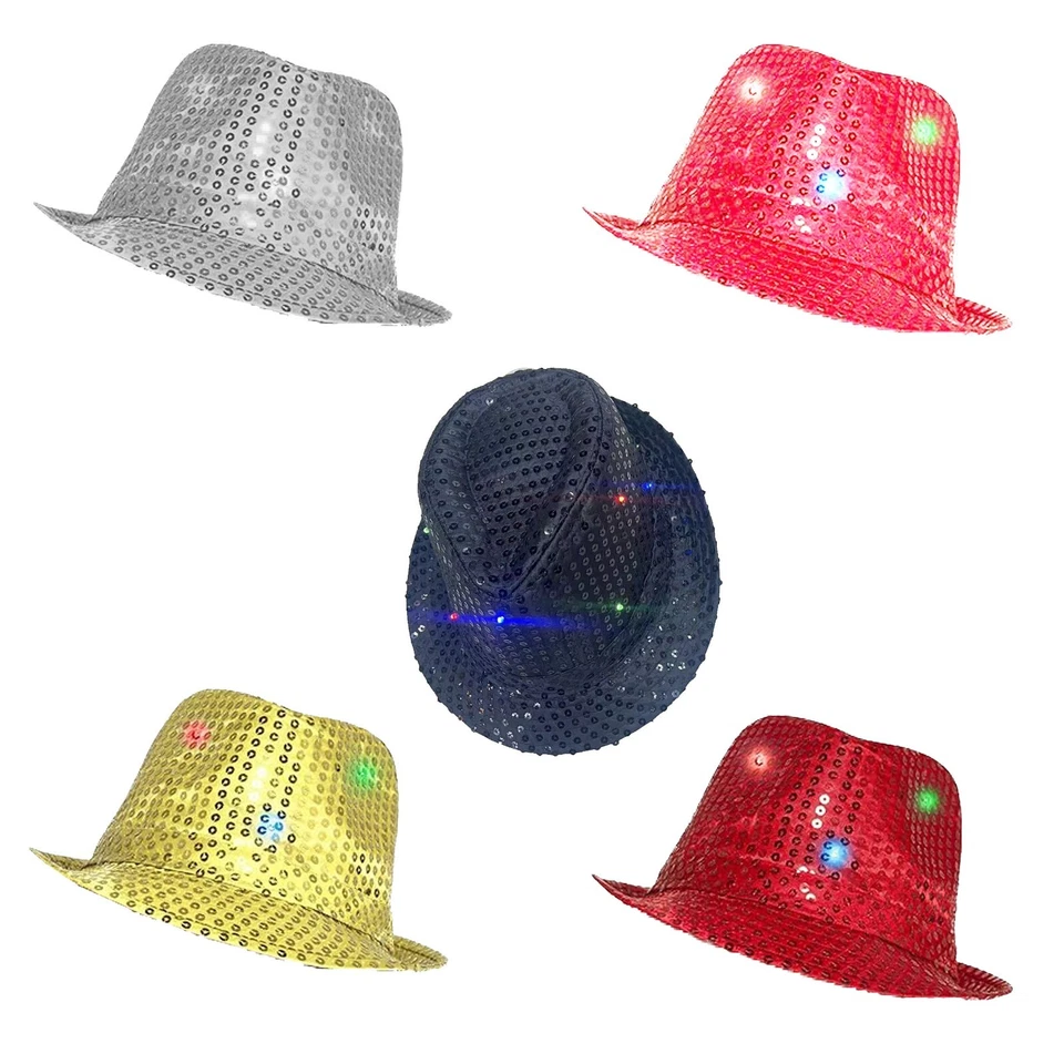 Adults Light Up Sequin Trilby Hat With LED Lights Party & Carnival Hats - Image 1 of 2